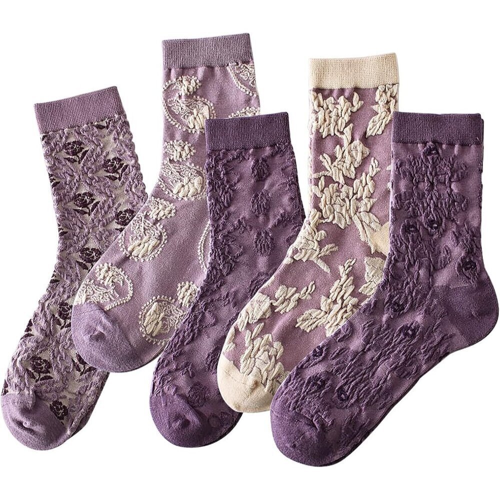❤️ Pack Cute Womens Floral Socks, Vintage Embroidered Frilly Floral Socks Girly